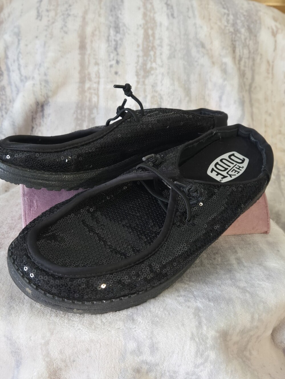 HEYDUDE Wendy Slip Sequin Black Womens 12 Sparkle Mule Shoes
